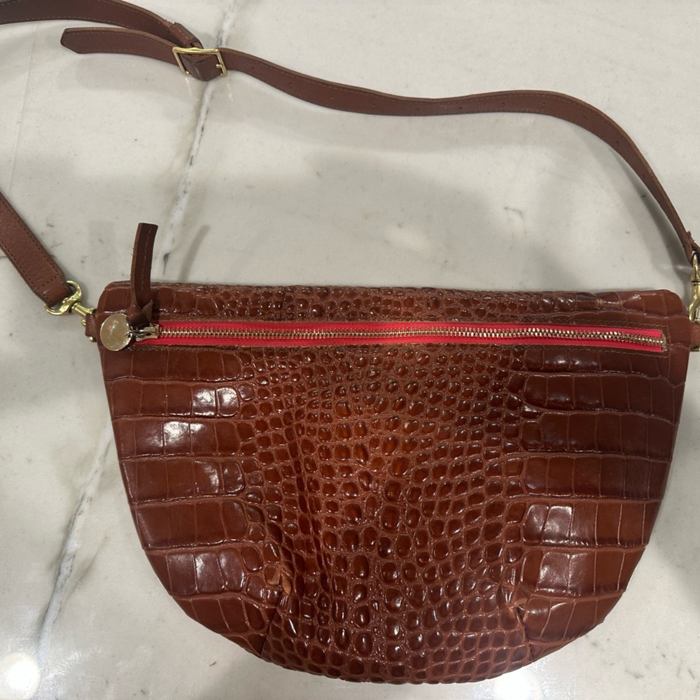Clare V Brown Croc-Embossed grande Fanny crossbody